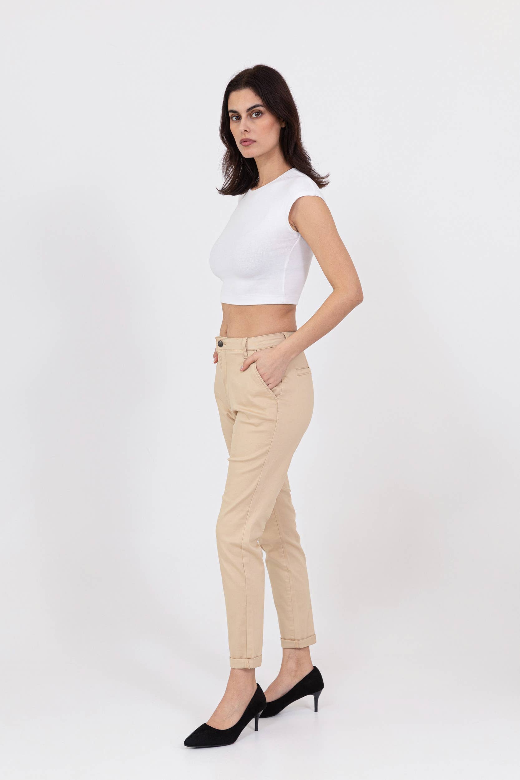Nina Carter - Vente Pantalon – femme - Pantalon chino stretch taille haute confort Nina Carter J25024