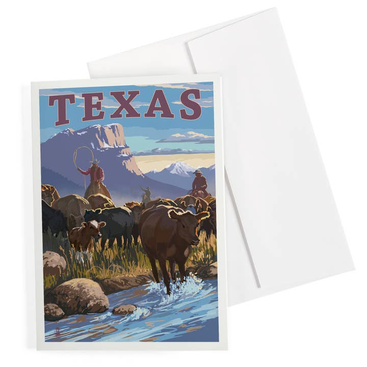 GREETING CARD Texas, Cowboy Cattle Drive Scene for wholesale by Lantern Press