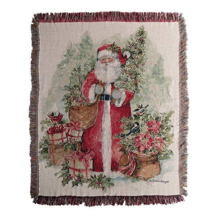 Holly And Pine - Santa Tapestry Throw for wholesale by Manual Woodworkers and Weavers, Inc.