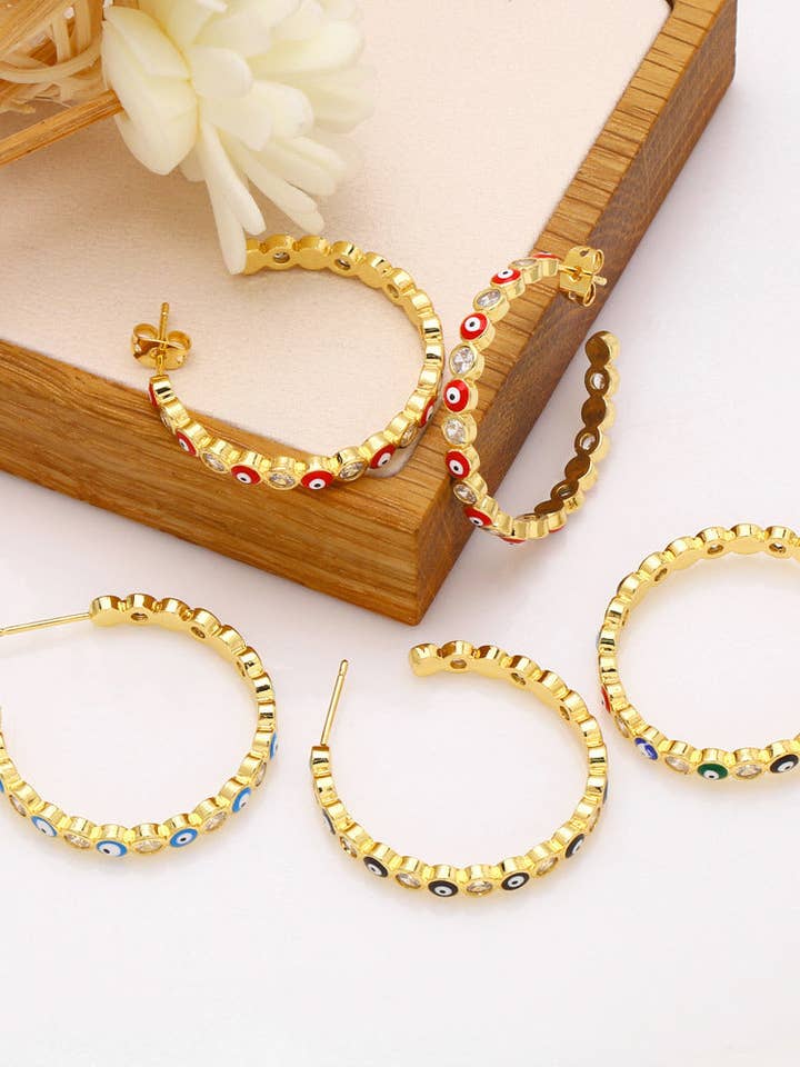 Brincos de Argola com Zircónia Cúbica Olho Mau E8359 por atacado de Ole