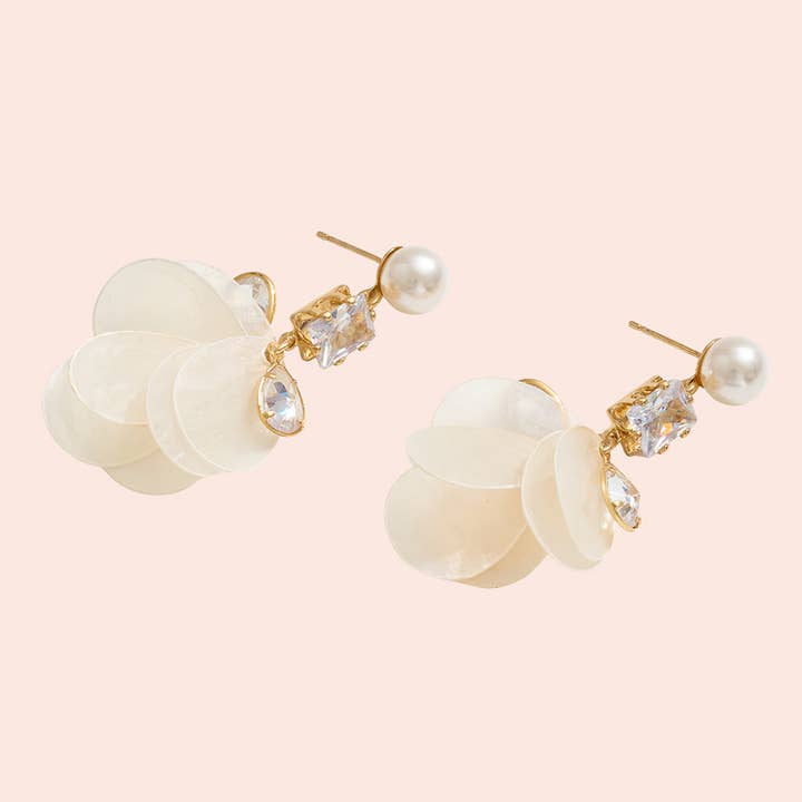 14K Gold-Dipped CZ Mother of Pearl Drop Earrings for wholesale by Fashion City