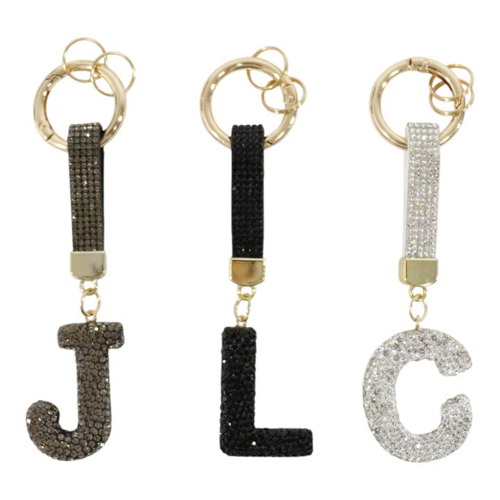 ASSORTED Rhinestone Alphabet Initial Letter Key Chain KC001..(12PC) for wholesale on Faire13