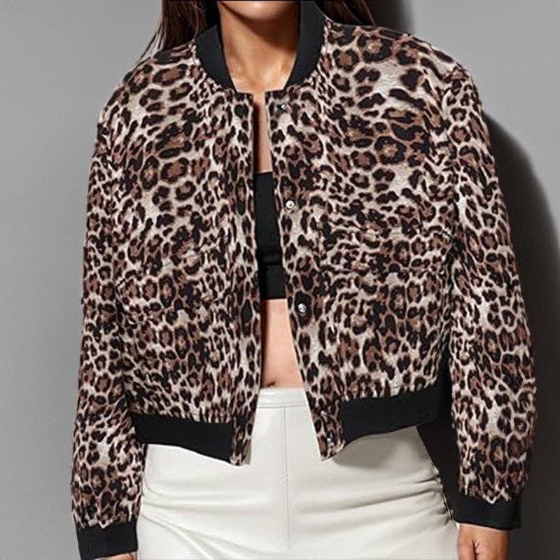 kycozy – wholesale Jacket – Women's – Stand Collar Large Pocket Leopard Print Jacket0