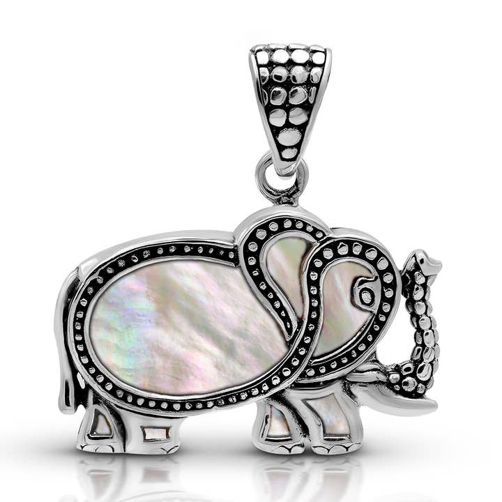 Ciondolo a forma di elefante in argento Sterling 925 artigianale balinese con madreperla per la vendita all'ingrosso da parte di Damai Designs