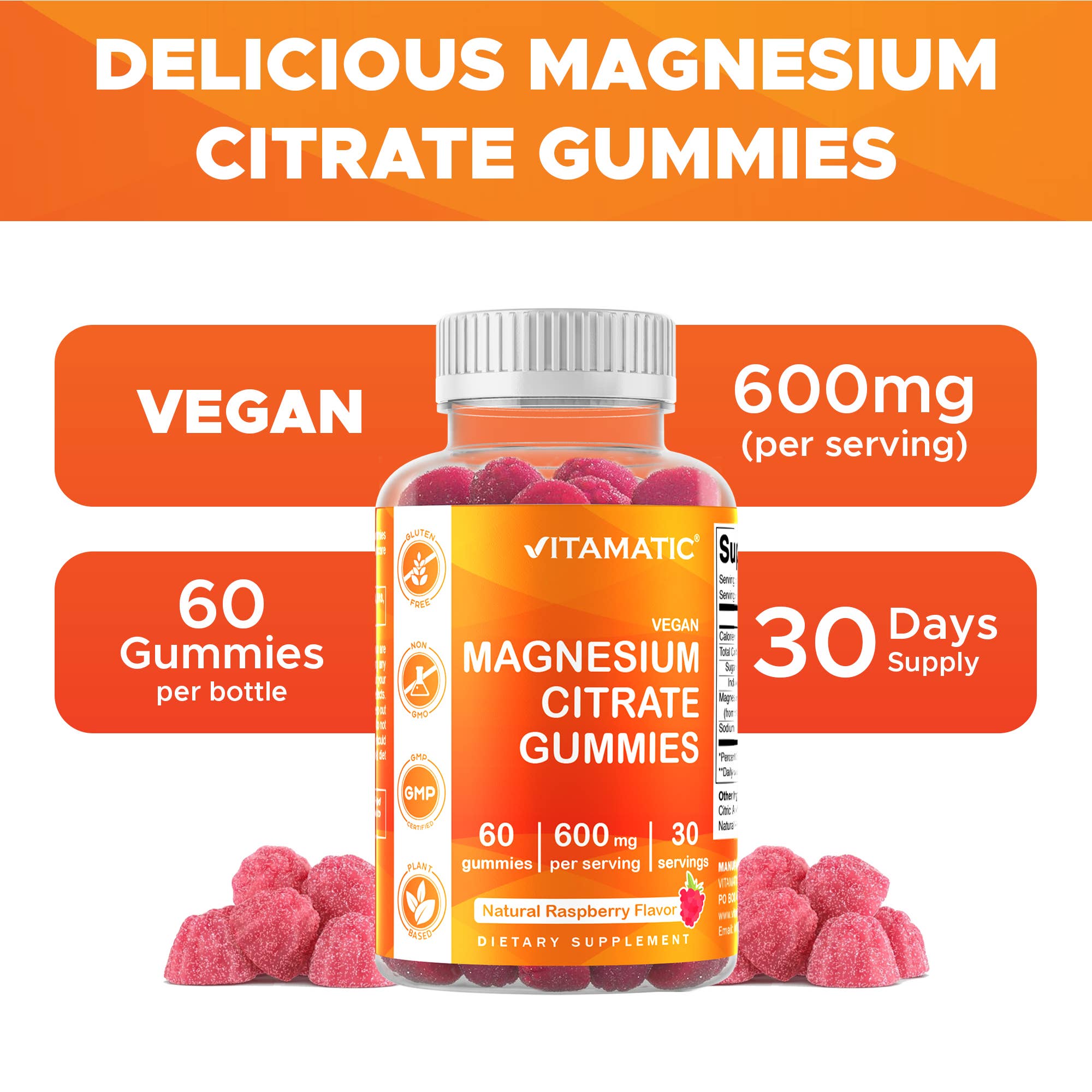 Vitamatic - Wholesale Oral Supplement/Vitamin - Vitamatic Magnesium Citrate Gummies 600mg per Serving3