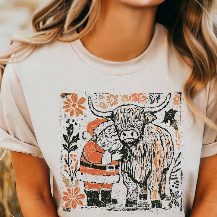THE LATTIMORE CLAIM - Wholesale Graphic Sweatshirt - Women's - Highland Cow and Santa0