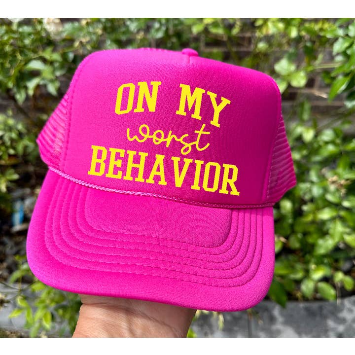 Southern Attitude Designs Inc - Wholesale Trucker Hat - Women's - Worst Behavior DTF Printed Hot Pink Trucker Hat