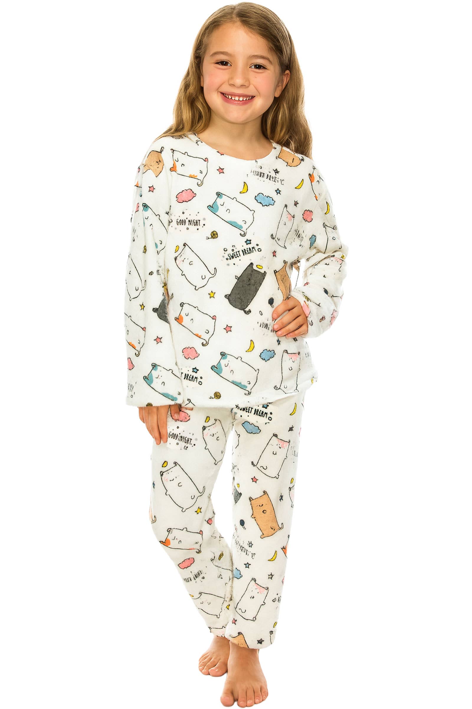 ELFENBEIN Kinder Schlafkätzchen Mikrofleece-Pyjama-Set für den Großhandel auf Faire0