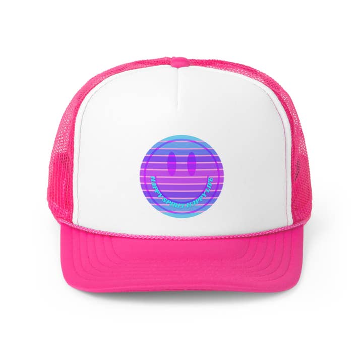 Happy Life Stuff – boné - Mulher por atacado – Chapéu Happy Spirit Happy Life, chapéu para o sol estético, chapéu tumblr sorriso, chapéu Trucker Vsco Menina, Chapéu de Camionista Rosa, Chapéu de Beisebol