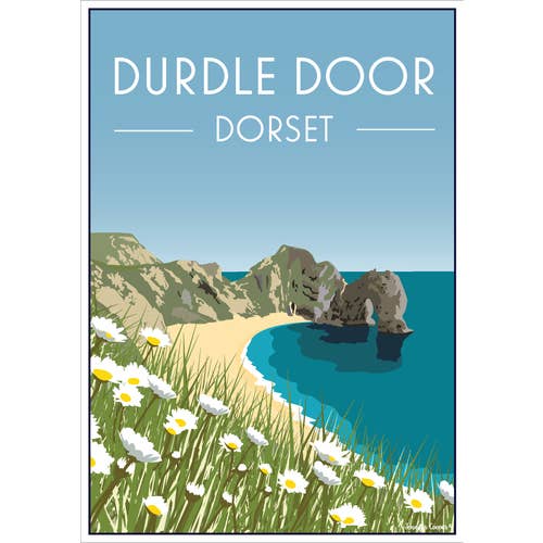 Durdle Door, Dorset | Affiche de style vintage/art déco pour la vente par Jennifer Cooper Designs