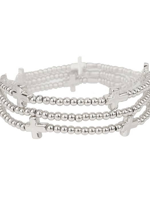 ( G729 ) PULSERA ELÁSTICA TRIPLE CON CRUZ Y BOLITA para venta al por mayor de Jewelry Max