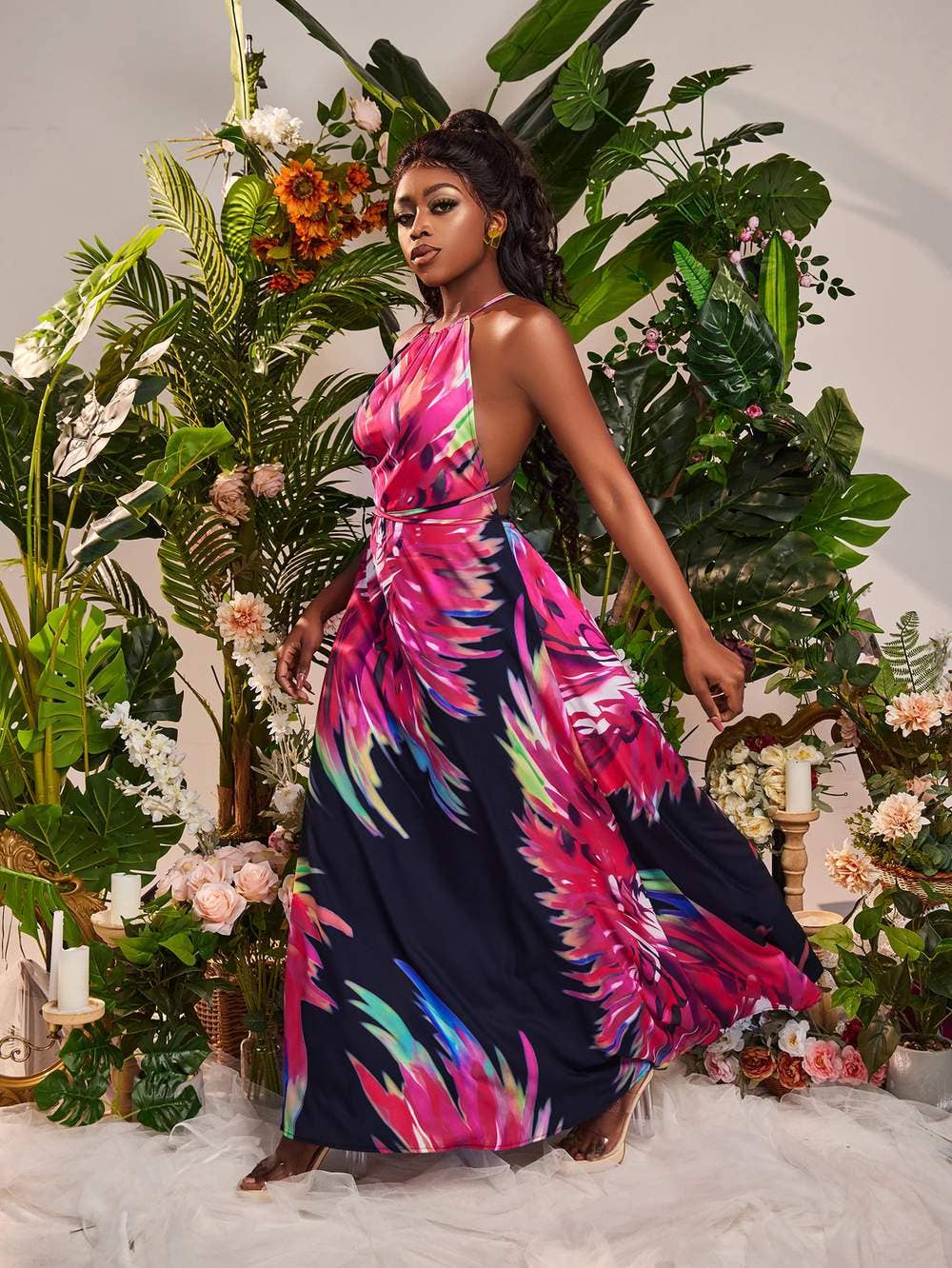 MULTICOLOR sxy tropical print backless dress for wholesale on Faire4