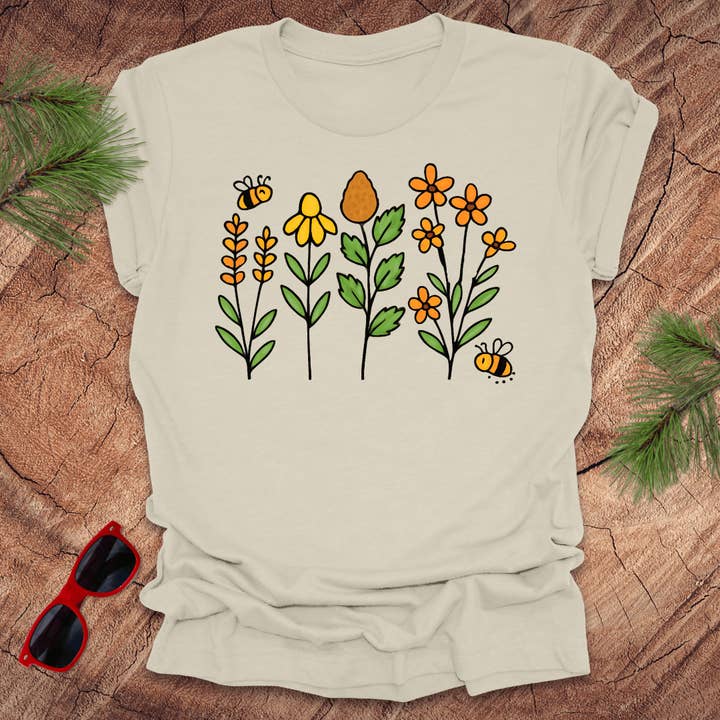 Bees and Flowers Tee for wholesale by Wandering Owl Adventure Co.