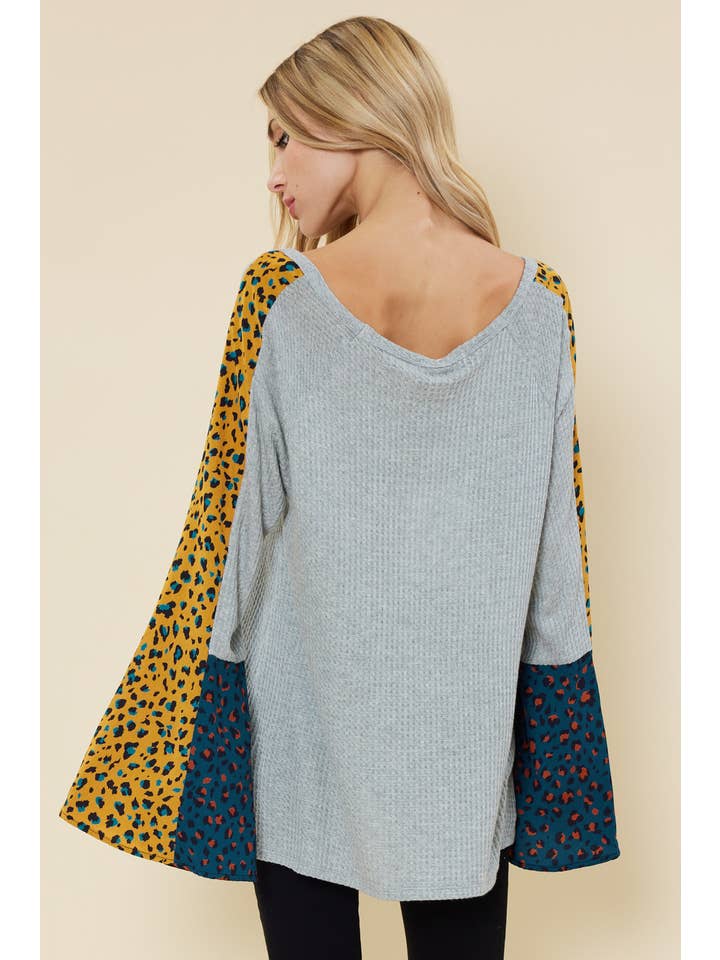 FSL Apparel - Wholesale Tunic - Women's - ST6590 - Bell sleeve top with color contrast leopard print4