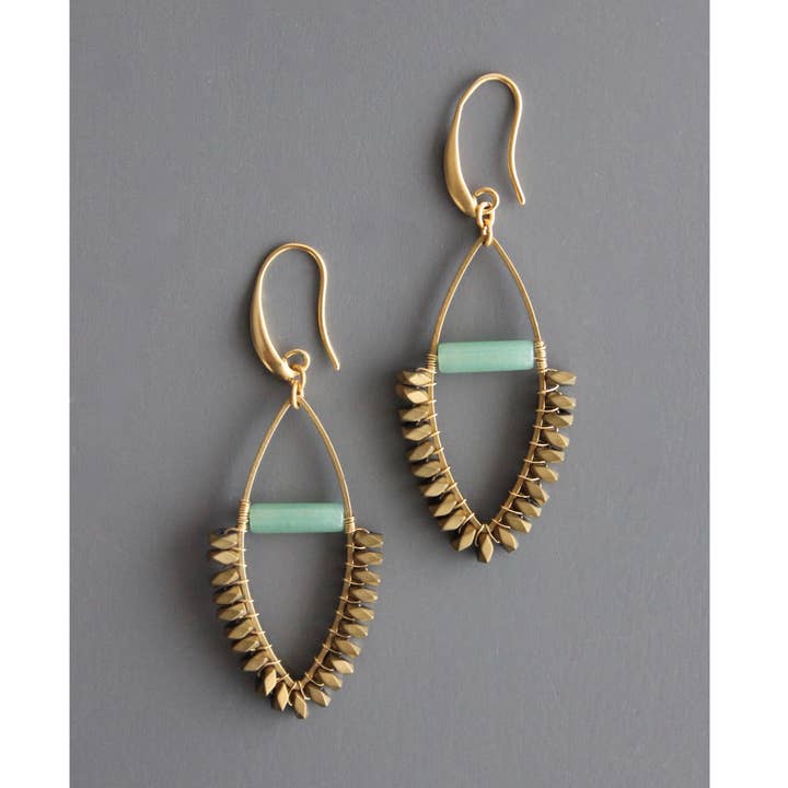 David Aubrey Jewelry - Wholesale Dangle Earrings - BKNE21 Jade and gold hematite wire wrapped earrings0