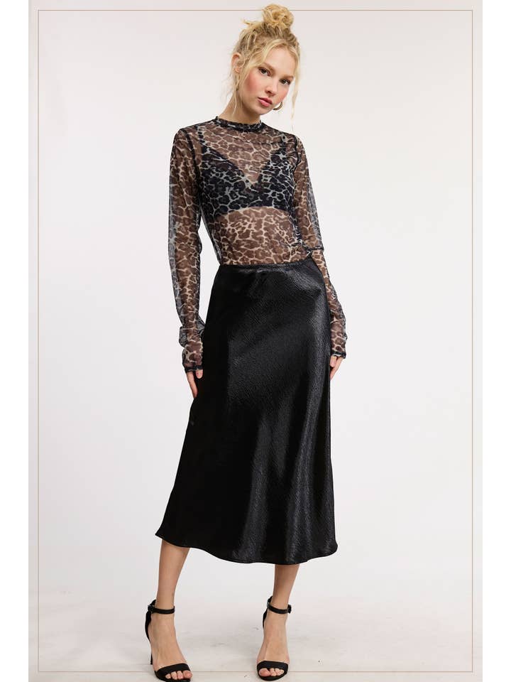 La Miel - Wholesale Skirt - Women's - JBP4222-High-Waisted Midi Length Satin Effect Solid Skirt18