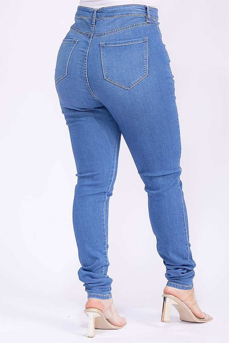 ZIPPER BUTTON CLOSURE POCKETS SKINNY DENIM JEANS for wholesale on Faire3