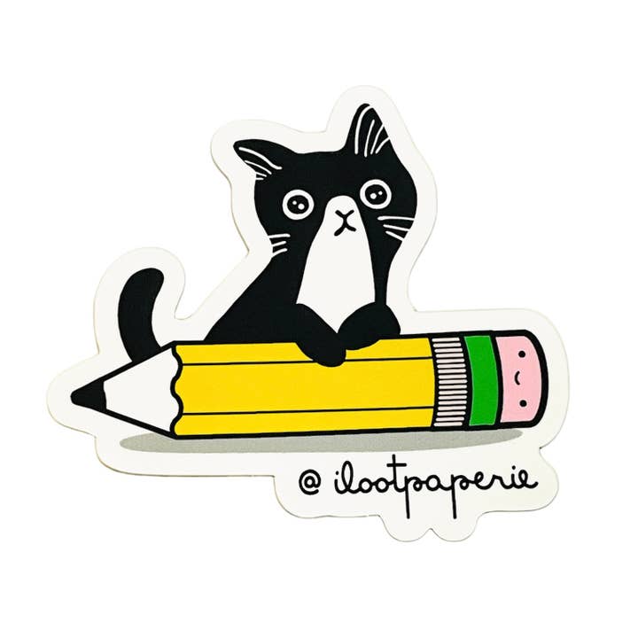 Cat Pencil Sticker Matte Vinyl Sticker for wholesale by ILOOTPAPERIE