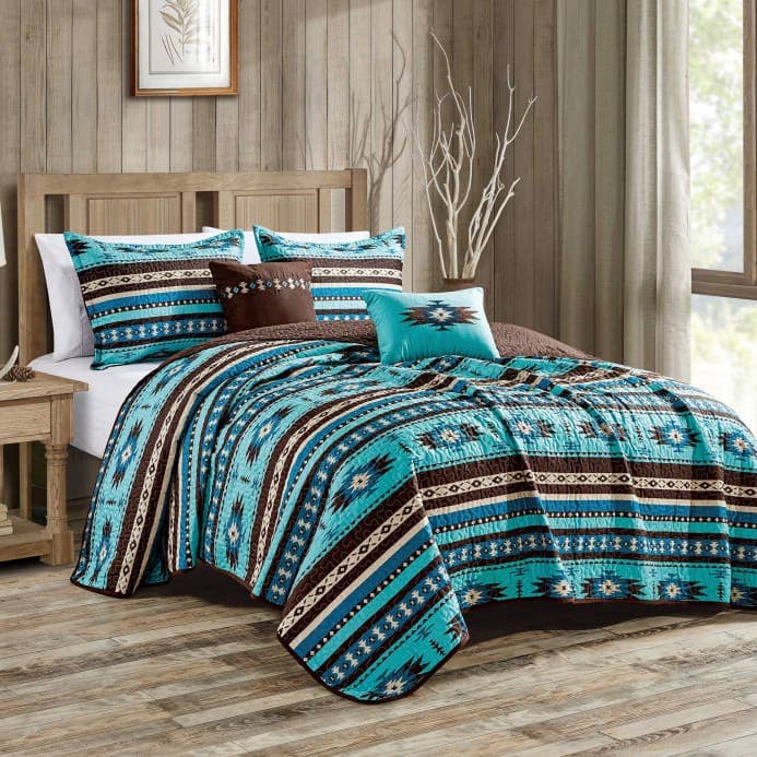 Southwest Turquoise Aztec Quilt - 5 Piece Set for wholesale by Linen Mart