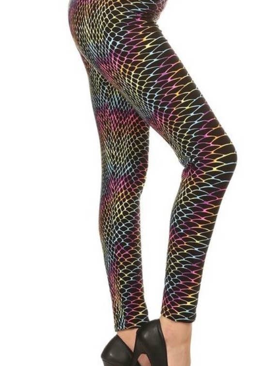 Rainbow Fishnet Mermaid Scales 3x5x EXTRA CURVY Leggings for wholesale by Love 4 Leggings