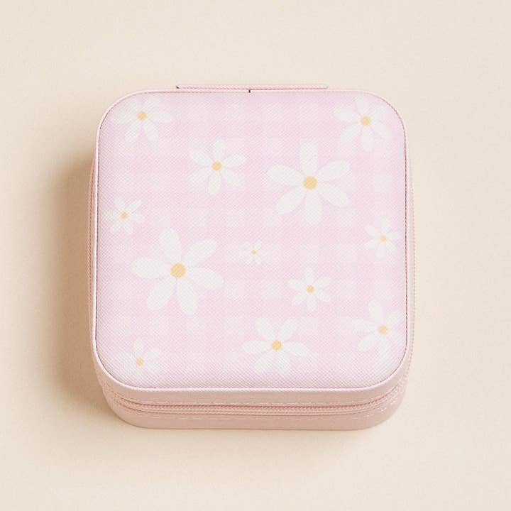 Pink Daisy Flower Pattern Jewelry Box -Travel Size for wholesale on Faire