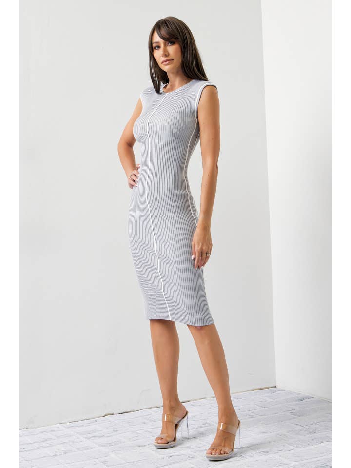 RIVIR - Wholesale Dress - Women's - Hattie Knit Slvls Midi Dress With Contrast Stripe