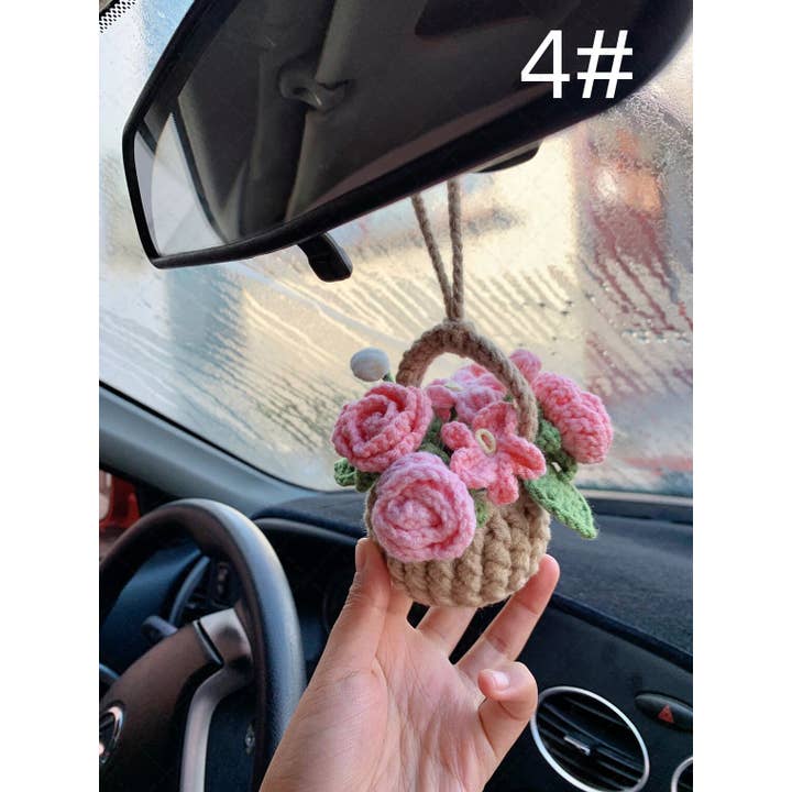 TOMOPOD LLC - Wholesale Car Decorative Charm - Unisex - Crochet Flower Car Mirror Hanging Pendant, Car Plant Hanging3