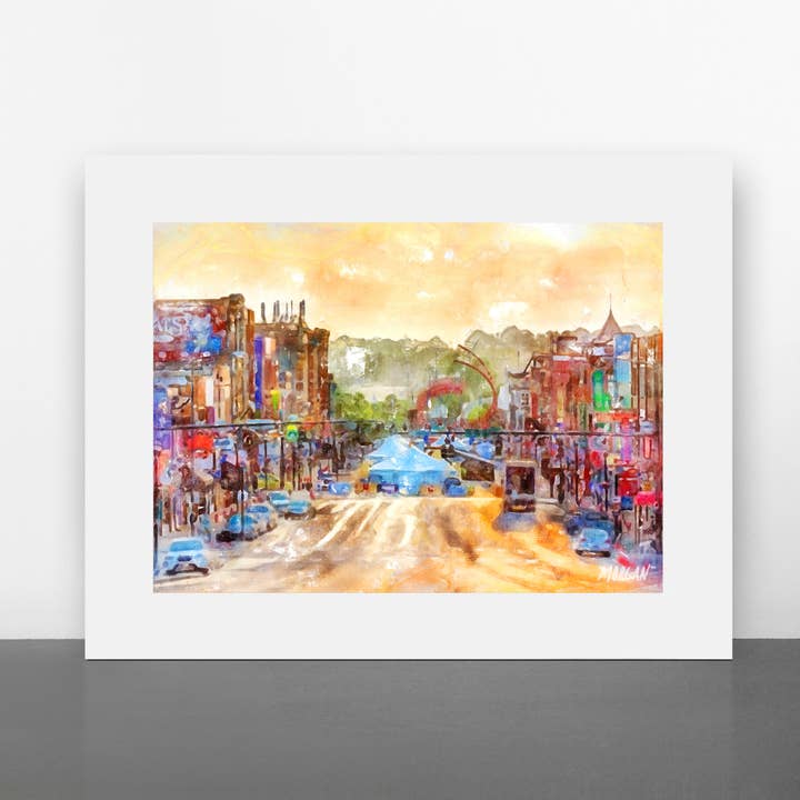 Reproduction artistique junior, Nashville, Honky Tonk Highway, 14 po x 11 po pour la vente par G.O.A.T House of Creative
