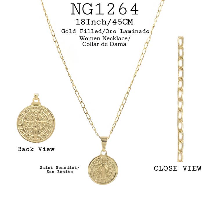 Collar con colgante religioso de 18 pulgadas chapado en oro de 18 quilates para venta al por mayor de Nisso & Co. NYC Jewelry Wholesale