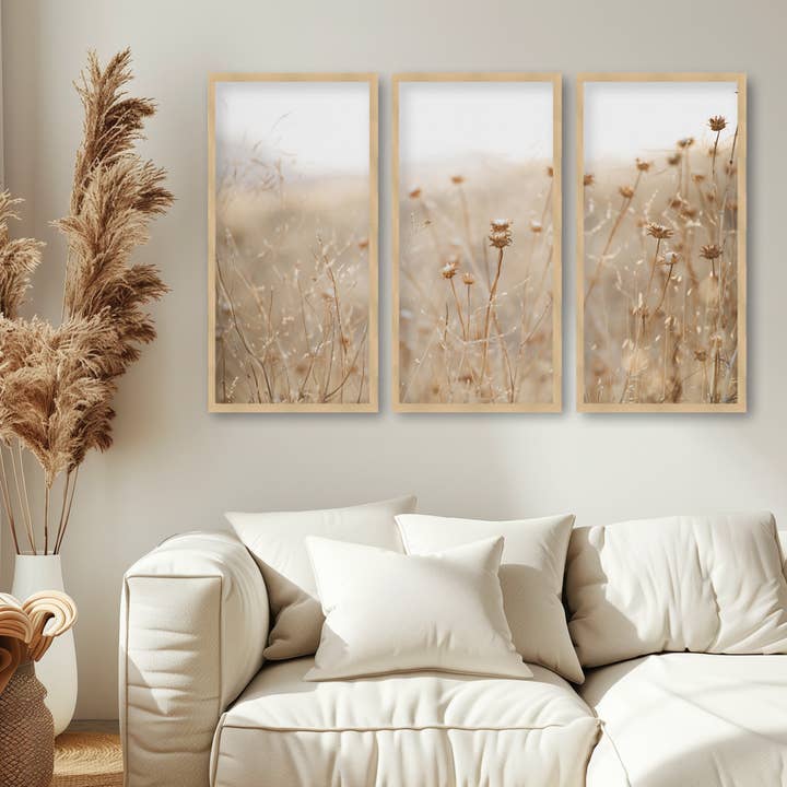 Ready2hangart, Inc. - Wholesale Wall Art Set - "winter thistle" Set of Three Framed Textured Wall Art1