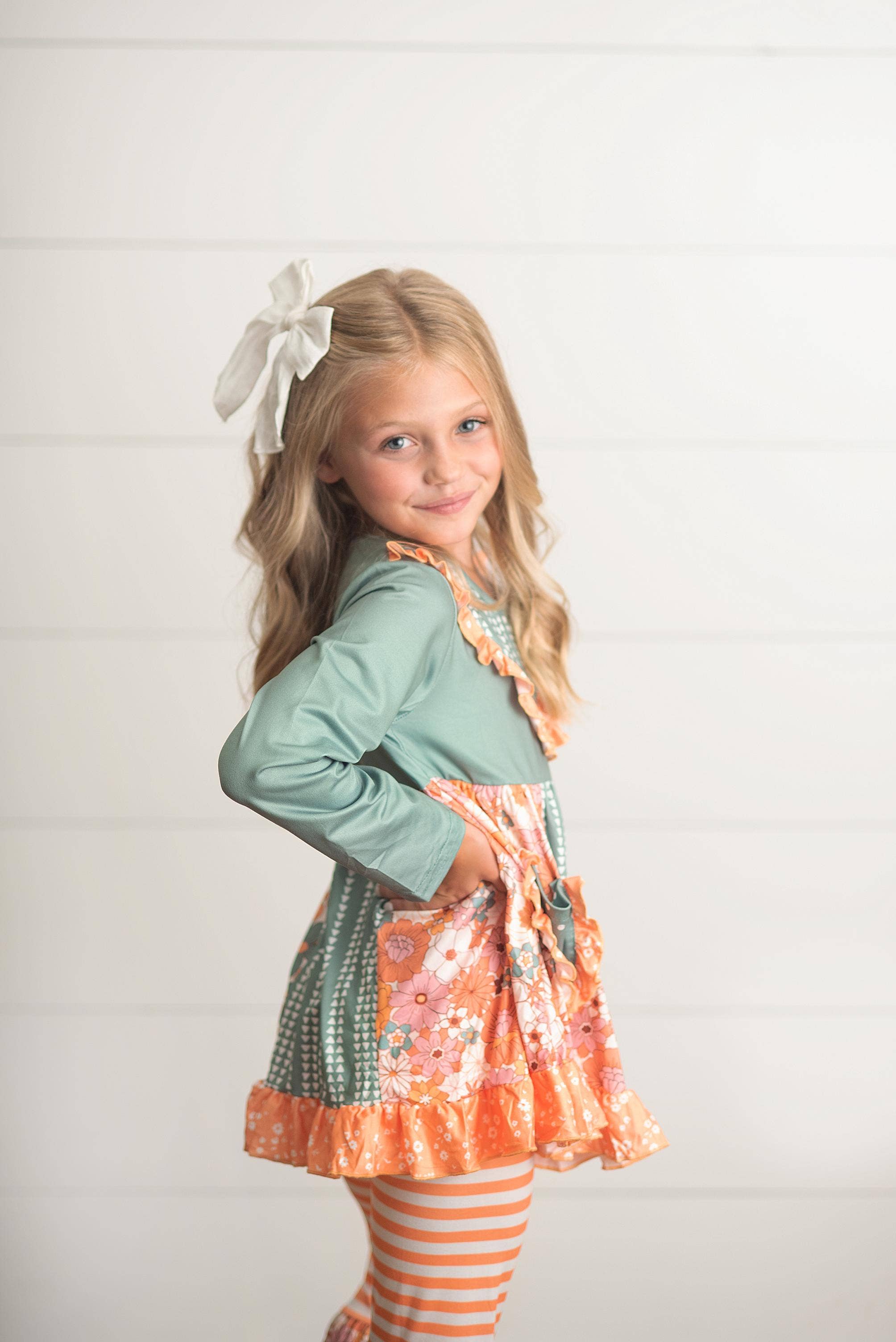 Adorable Sweetness - Wholesale Top & Pant Set - Kids - Kids Sage Floral Pocket Two Piece Bell Bottom Ruffle Set2
