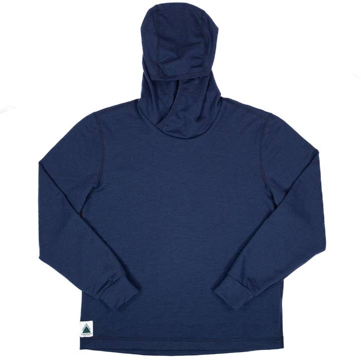 Hoodie en laine mérinos à manches longues en laine d'hiver - Marine pour la vente par Pinebury