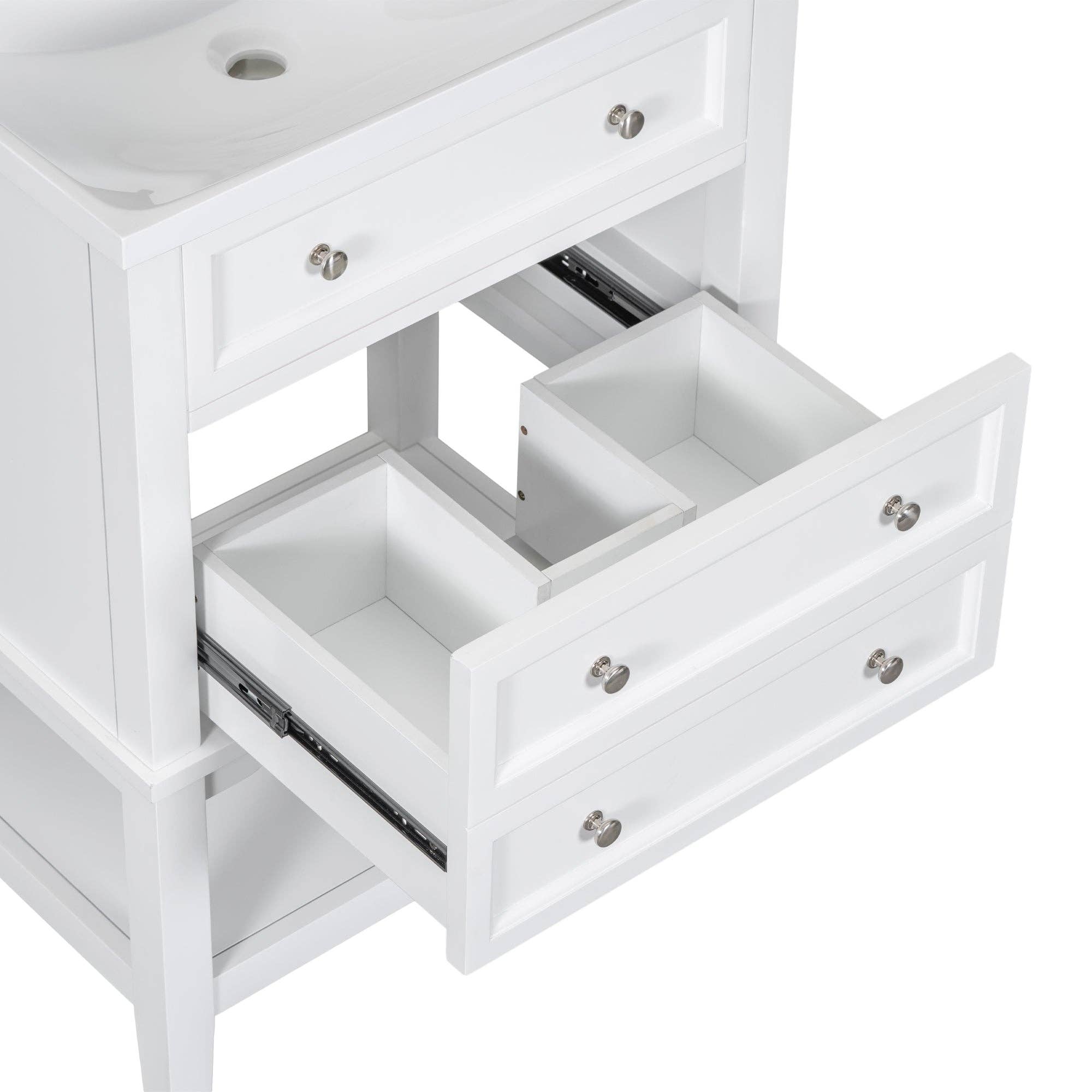Orange County Decor - Wholesale Cabinet - 24" Bathroom Vanity With Sink, Bathroom Storage Cabinet With Drawer And Open Shelf, Solid Wood Frame, White White Solid Wood Mdf22