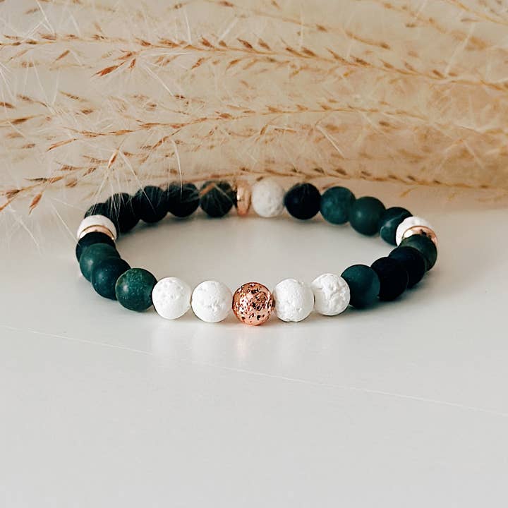 REMOVED BRAND – wholesale Pärlarmband – Moss Agate ädelsten + Roséguld pärlarmband - 6 MM2