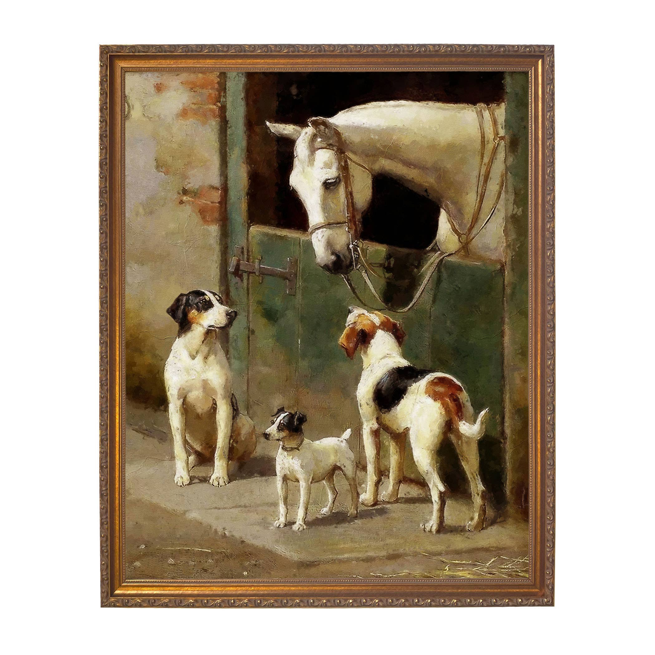 Madison Bay Co. - Historical Home Decor Reproductions - Wholesale Art Print - Dog and Horse at Stable Vintage Painting Print on Canvas24