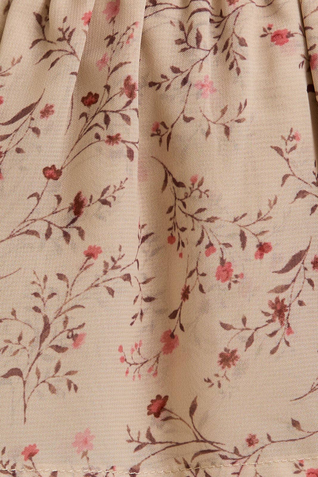 BEIGE PINK FLORAL MID WAISTED RUFFLE TIERED SKIRT for wholesale on Faire7