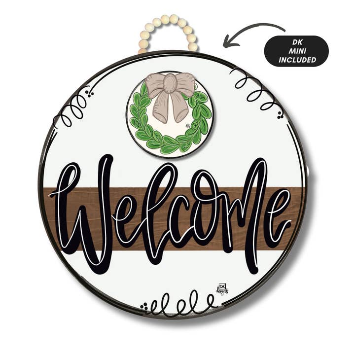 DK Designs Georgia - Wholesale Door Hanger - Stained Striped "Welcome" Hanger + Mini