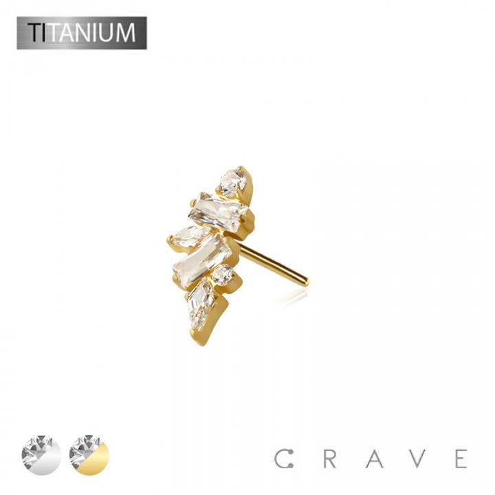 IMPLANT GRADE TITANIUM THREADLESS PUSH IN CZ BEZEL BAGUETTE for wholesale by CRAVE BODY JEWELRY