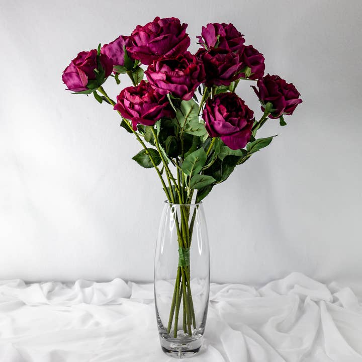 Realistic Artificial Flowers - Wholesale Artificial flowers - Cranberry David Austin Real Touch Rose - Half Bloom1