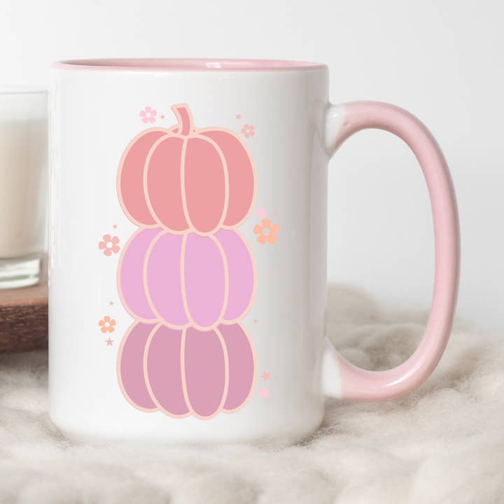 Pink Stackable Pumpkins Ceramic Coffee Mug for wholesale by RoziesDesigns