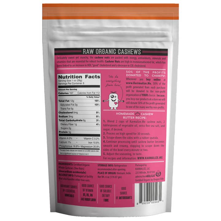 Karmalize.Me - Wholesale Nuts - Raw Organic Cashews - 6 oz1