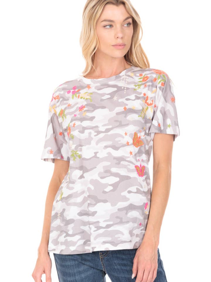 Camiseta bordada de camuflaje para venta al por mayor de APNY