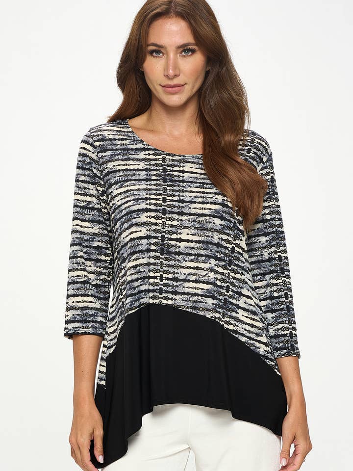 Round Neck Quarter Sleeve Top-3097HT-QRP1-C-W421 for wholesale by Jostar