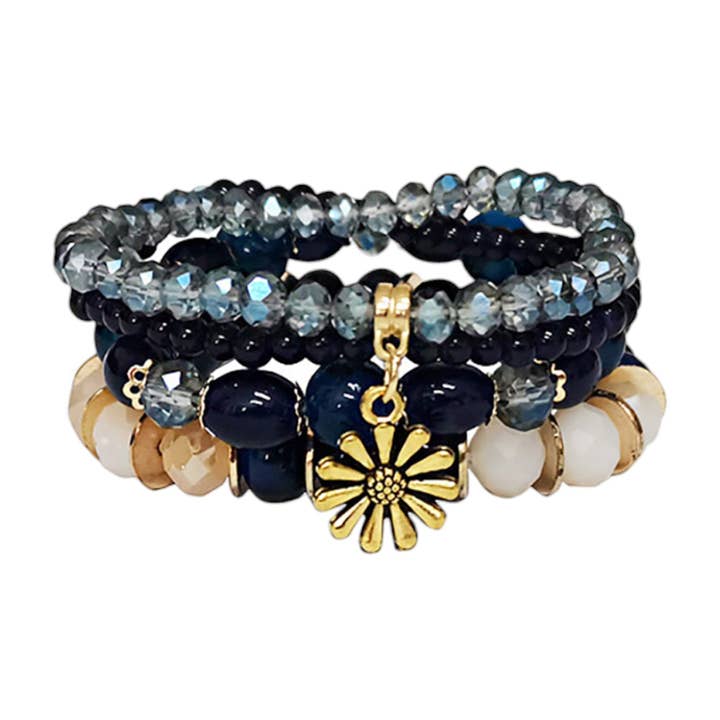 ASSORTED Flower Charm Glass Bead Bracelet BR2521-70.(12PC) for wholesale on Faire1