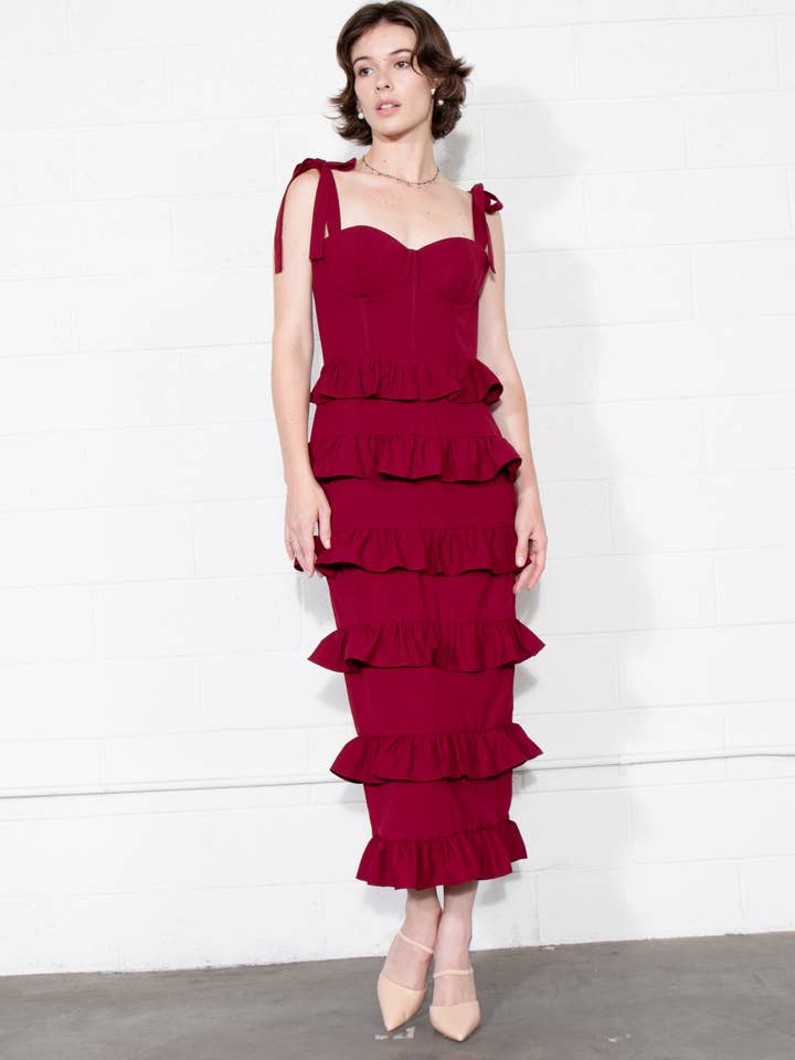 Båndflæse Bustier Midikjole for engroshandel hos DUSTY ROSE