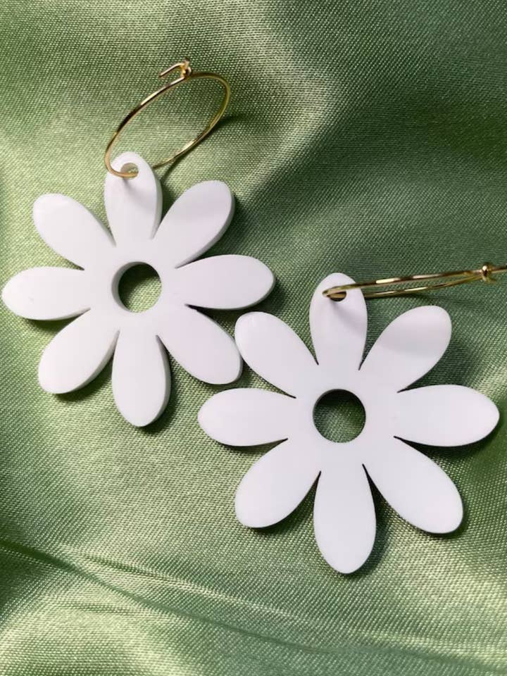 White Floral Laura Earrings for wholesale by ShlemonArt