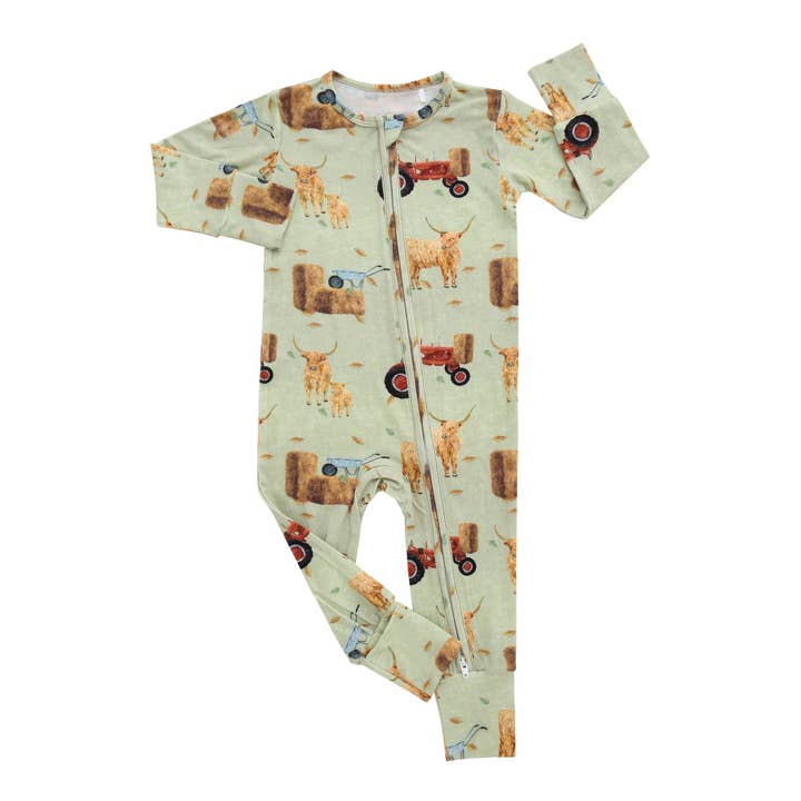 Double Zipper Romper - Highland Cows for wholesale by Cuddles N Giggles