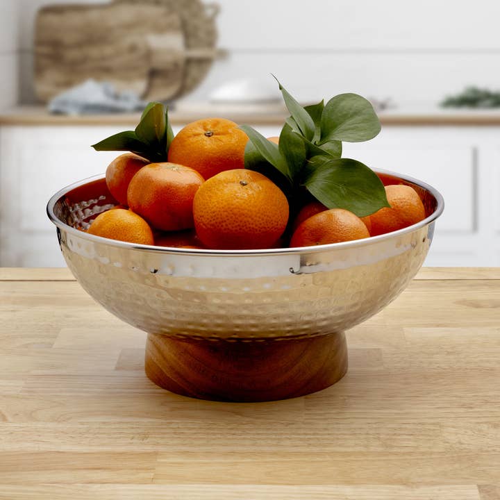 Lifetime Brands Silverwarehouse - Wholesale Serve Bowl - Mikasa Gourmet Basics Radiance Hammer Serv Bowl w/Wood Base1
