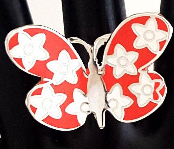 Costello International – wholesale Cocktail/Statement Ring – Eldad emalj Silver tropiska fjäril ringar6