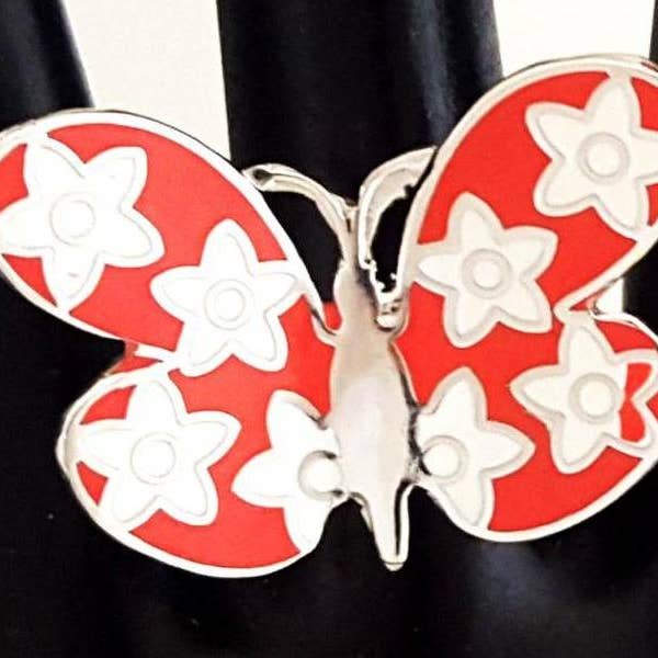 Costello International - Venta al por mayor Anillos grandes/de cóctel - Anillos mariposas tropicales de plata esmaltada6